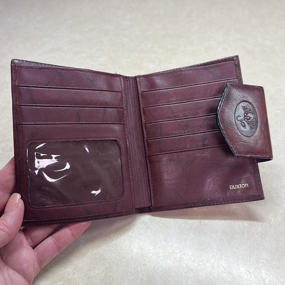 Buxton Card Leather Wallet W/Coin Attachment Deep Burgundy EUC - Picture 5 of 8